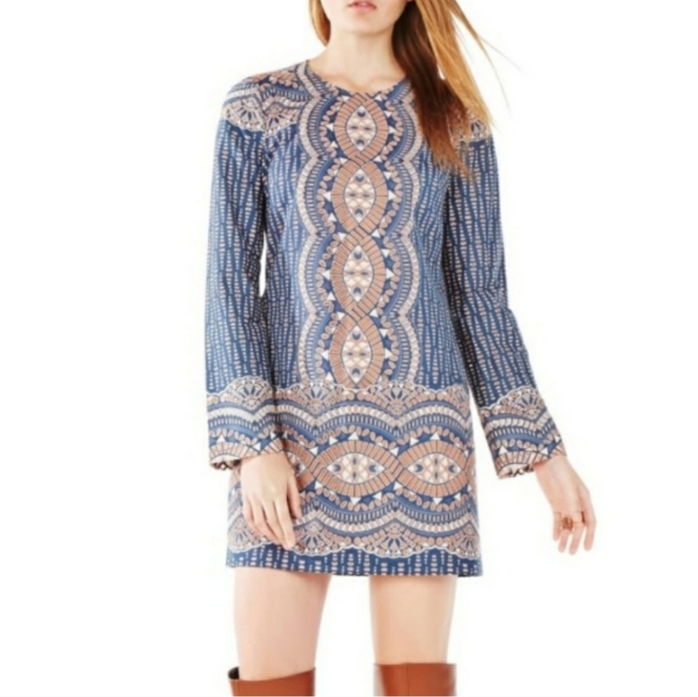 BCBG MAXAZARIA Allina Mosaic Mini Moroccan Kaleidescope Netting Boho Dress L
